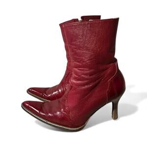 Los Altos Red Leather Women's Heeled Ankle Boots Size 23 Mex US 6 Side Zip
